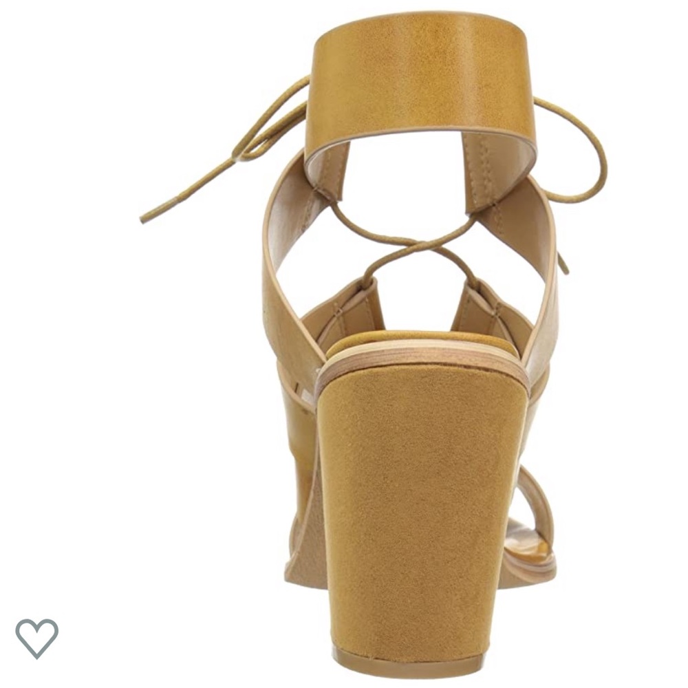 Tan Lace Up Caged Gladiator Block Heel Sandals - Picture 4 of 4